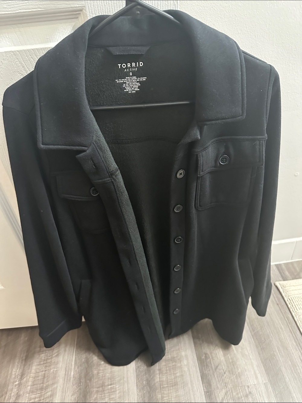 torrid Black Fleece Button-Front Shirt Jacket